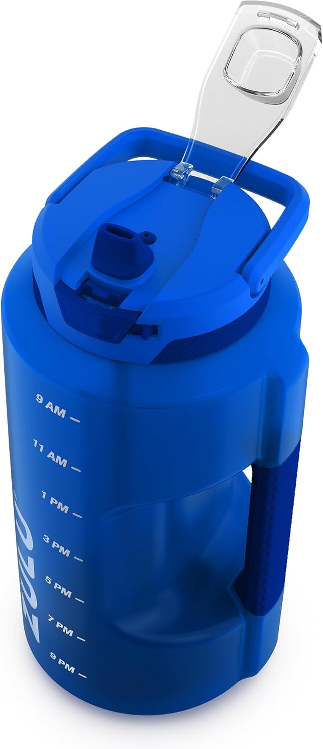 ZULU Goals 64oz Half Gallon Plastic Water Bottle with Straw and Time Marker | Large Reusable Jug with Handle and Leak Proof Lid for All Day Hydration, Gym and Outdoors, Gift Ready, Violet