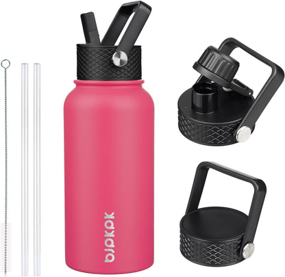 BJPKPK Insulated Water Bottles with Straw Lid, 40oz Stainless Steel Water Bottles with 3 Lids, BPA Free Leakproof Thermo, Tumblers, Cups for Sports, Gym- Midnight - Colors A