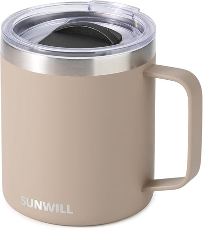 SUNWILL Travel Coffee Mug with Lid, Insulated Tumbler with Handle, 14 oz Stainless Steel Cup for Ice, Water, Tea, Rose Gold