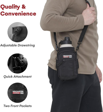 Wild Wolf Outfitters - #1 Best Water Bottle Holder for 32 oz Bottles - Carry, Protect and Insulate Your Flask with This Military Grade Carrier w/ 2 Pockets and an Adjustable Padded Shoulder Strap.