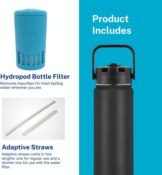 HydroBottle | Stainless Steel Filtered Water Bottle, 24 oz | BPA-Free, Removes Lead, Chlorine, Arsenic, VOCs | Filter Lasts 3 Months, Replaces 568 Plastic Bottles (Foam)