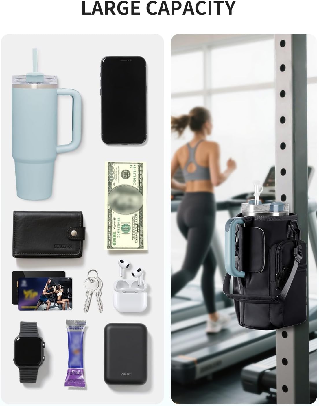 sportsnew Water Bottle Carrier Bag with Phone Pocket for 30oz 40oz Tumbler with Handle Accessories Insulated Water Bottle Holder Pouch with Strap Crossbody with Straw Cover
