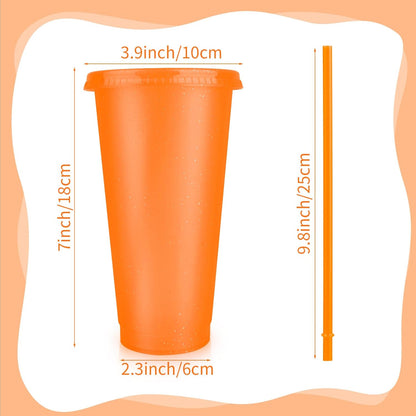 Hxezoc 16-Piece Reusable Cups with Lids and Straws, 24 oz Glitter Plastic Tumbler Iced Coffee Cups Travel Mug Cup for Smoothie Juices Beach or Bachelor Party (Black)
