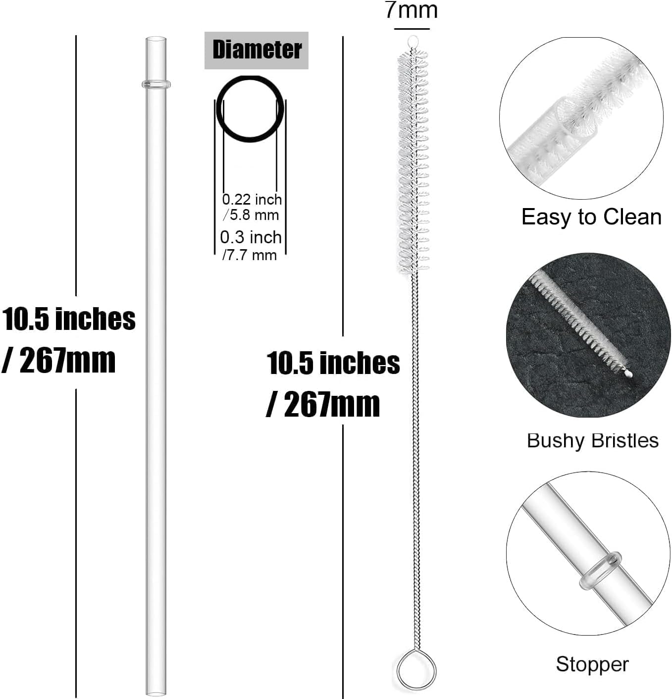 ALINK 12-Pack Reusable Clear Plastic Straws, 10.5 in x 0.3 in Replacement Tumbler Straws, BPA-Free Dishwasher-Safe Hard Straws with Brush for Stanley, YETI, Starbucks, Owala, Mason Jars 16–32 oz Cups