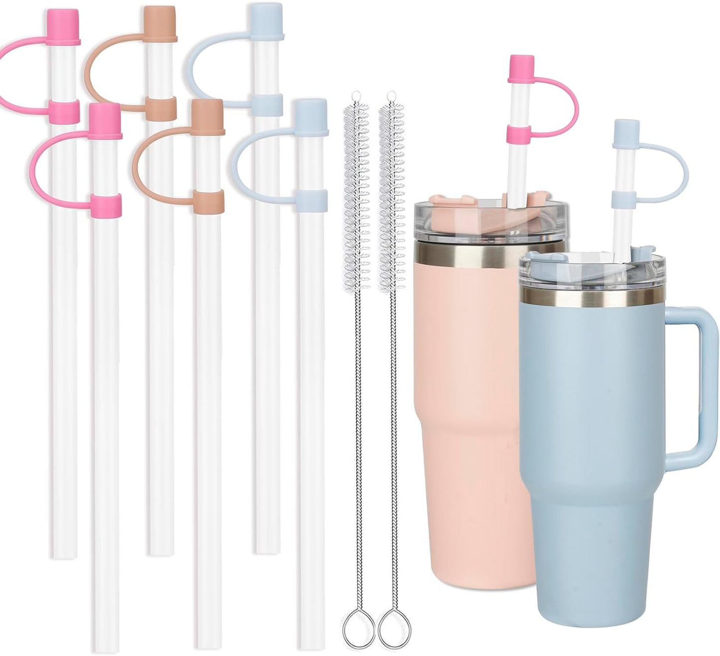 6 Straws with Cover Cap for Stanley 40oz Tumbler Replacement, Reusable Straw with Stopper Tips, Perfect for Stanley Cup with Handle H2.0, 14, 20, 30, 40oz Accessories