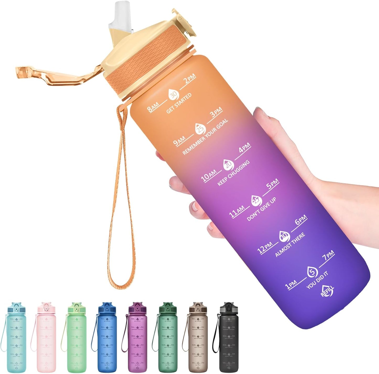 Hyeta 32oz Water Bottles with Straw - Stay Motivated and Hydrated with Convenient Times to Drink Markings, Durable, Leak-proof