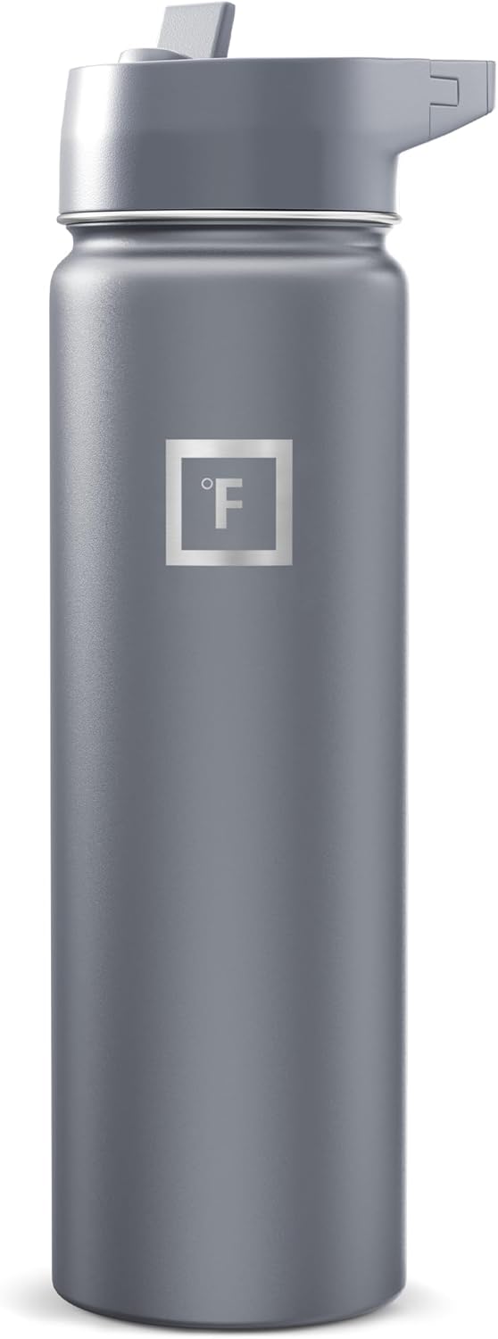 IRON °FLASK Camping & Hiking Hydration Flask with Straw, Wide Mouth Insulated Stainless Steel Sports Water Bottle - 22 oz Aurora