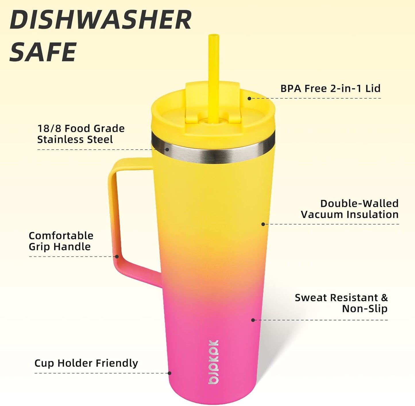 BJPKPK Insulated Tumbler with Handle, 18oz Insulated Tumblers with Lid and Straw, Stainless Steel Metal Water Bottles, Coffee Travel Mugs, Cups, Marshmallow