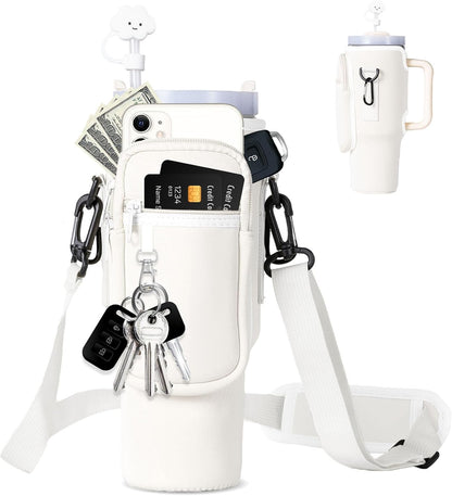 dabria Water Bottle Carrier Bag with Phone Pocket for Stanley 40/30 oz Tumbler Neoprene Water Bottle Holder Pouch with Adjustable Strap Bollus with Straw Cover for Stanley Cup Accessories