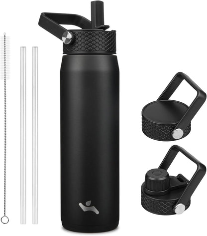 Konokyo 22oz Stainless Steel Bottles with 3 Lids Sport Insulated Water Bottle,Mint