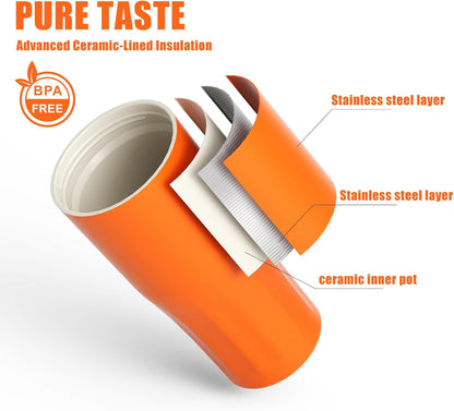 CHEERFUL GOAT Ceramic Lined Coffee Travel Tumbler - Stainless Steel Travel Mug with Ceramic Liner and Lid, 21 OZ Cup for Hot and Cold Beverages at Home or on the Go (Latte Ombre)