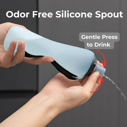 Handheld Running Water Bottle, Collapsible Water Bottle 350mL,Silicone Foldable, Odor Free,BPA-Free, Leak-Proof, Dishwasher-Safe, Hot & Cold Drinks, Running, Camping,Travel (Blue)