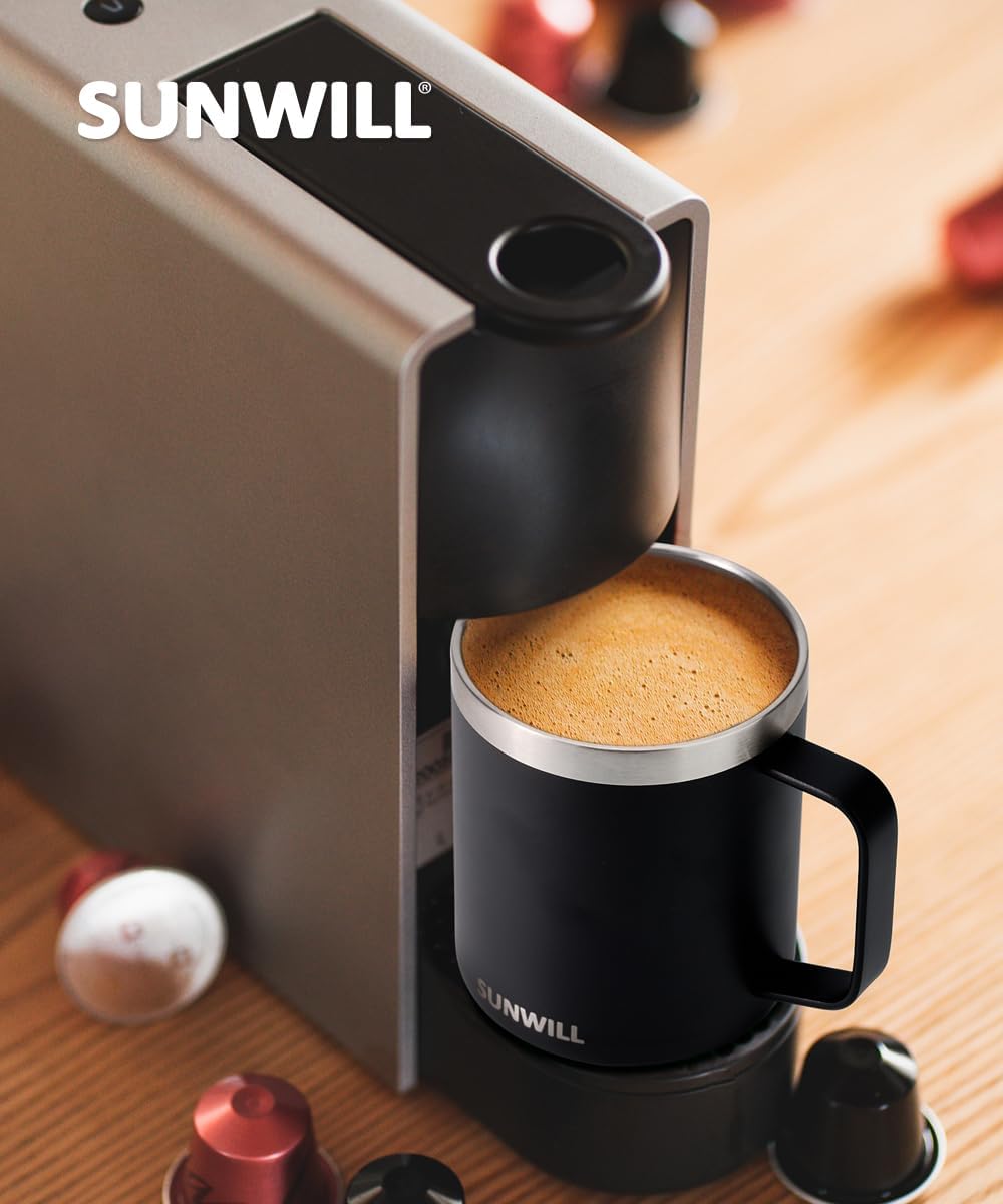 SUNWILL Travel Coffee Mug with Lid, Insulated Tumbler with Handle, 14 oz Stainless Steel Cup for Ice, Water, Tea, Rose Gold