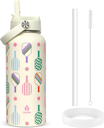 32oz Pickleball Insulated Water Bottle with Lid,Stainless Steel Water Bottl with Flip Straw and Handle,Gifts for Pickleball Players, Pickleball Lovers,Women Girls,Leak Proof Water Bottle
