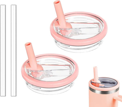 2 Pack 30 oz Tumbler Flip Straw Lid Replacement Compatible for Stanley Quencher, Leak Proof Lid Replacement for 30 OZ Stanley H2.0 FlowState Tumbler,Spill Proof Splash Reusable (Transparent Cream)