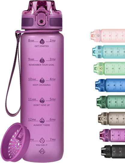 32oz Water Bottle with Time Marker, Motivational Drinking Bottle with Strap, BPA-Free Leak-Proof, Encouraging Water Bottle Time to Drink Water for Gym School Office Travel