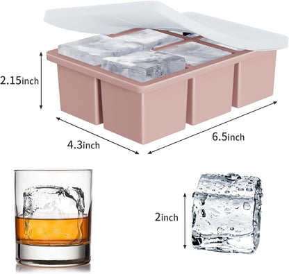 Large Ice Cube Tray for Whiskey: FDDBI Silicone Ice Cube Trays with Lid - 2Pack Big Square Old Fashioned Ice Cube Maker for Cocktail - 2inch Huge Cubed Ice Trays for Whisky