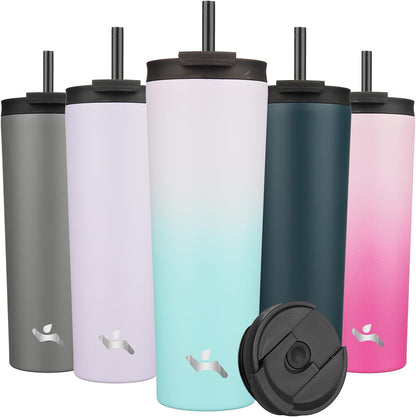 Konokyo 30 OZ Insulated Tumbler with Lid and 2 Straws Stainless Steel Water Bottle Vacuum Travel Mug Coffee Cup,Pastel Sunset