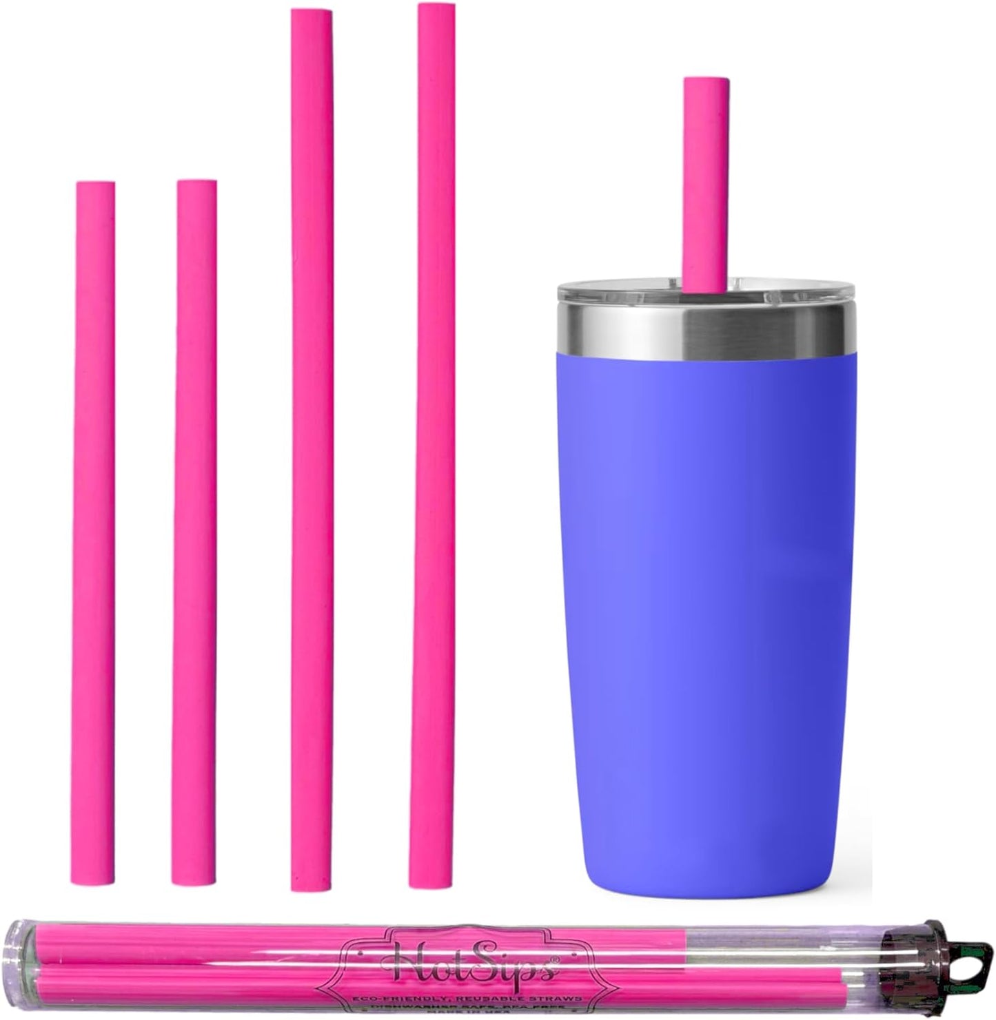 Reusable Drinking Straws + Case – Fits 8–20 oz Cups/Tumblers – Soft, BPA-Free, Food Grade, Oval (Less Pucker) – DW | MW Safe – Hot/Cold Coffee/Tea/Water/More - Made in USA, 2 Small & 2 Medium