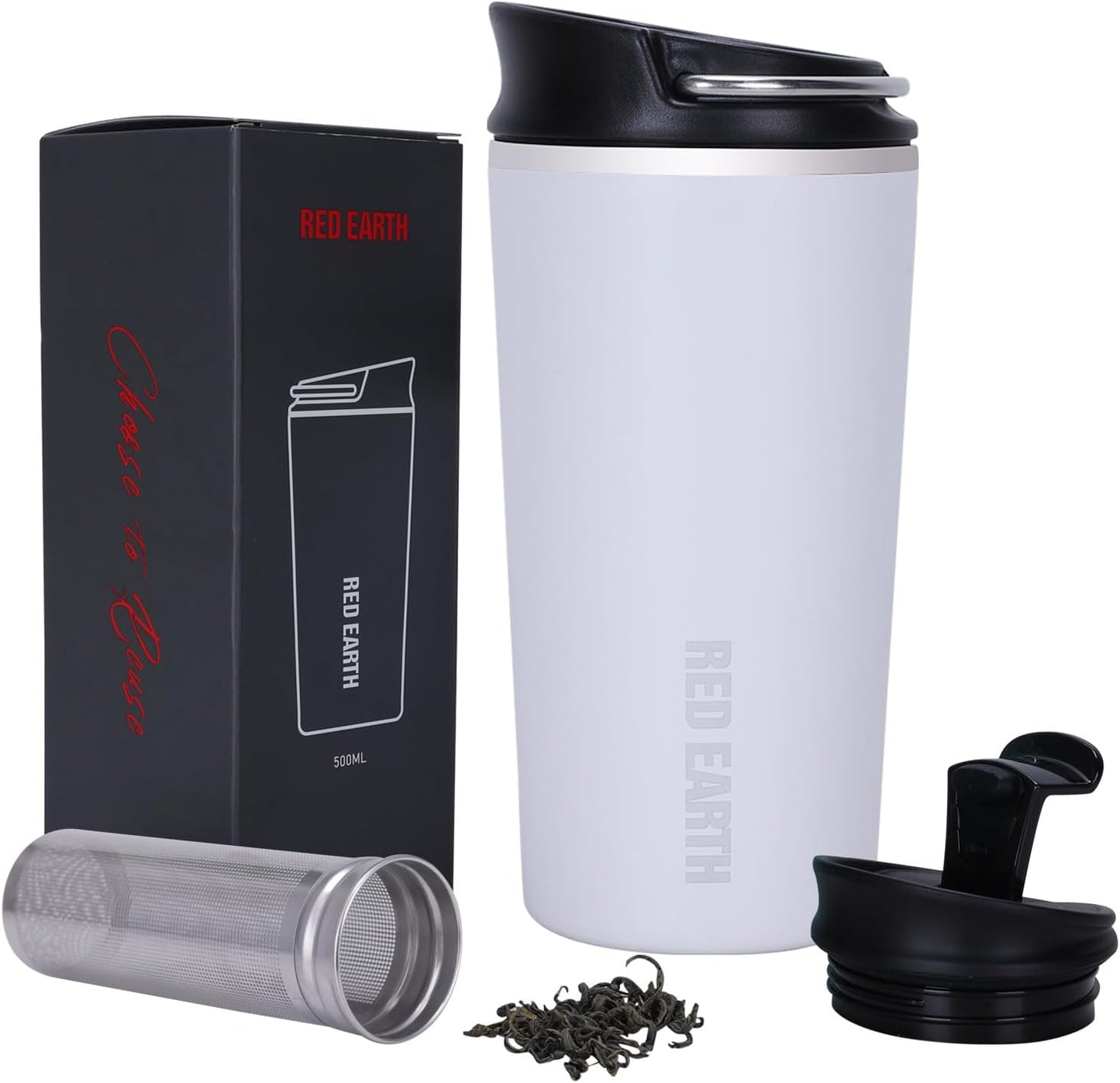 GiNT 17oz Travel Tea Mug with Infuser, 2 Lids. Vacuum Insulated 316 Stainless Steel Coffee Mug. Dishwasher Safe Tea Cup with Strainer for Hot & Cold Brew Coffee. Mothers Day Gifts for Mom (White)