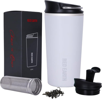 GiNT 17oz Travel Tea Mug with Infuser, 2 Lids. Vacuum Insulated 316 Stainless Steel Coffee Mug. Dishwasher Safe Tea Cup with Strainer for Hot & Cold Brew Coffee. Mothers Day Gifts for Mom (White)