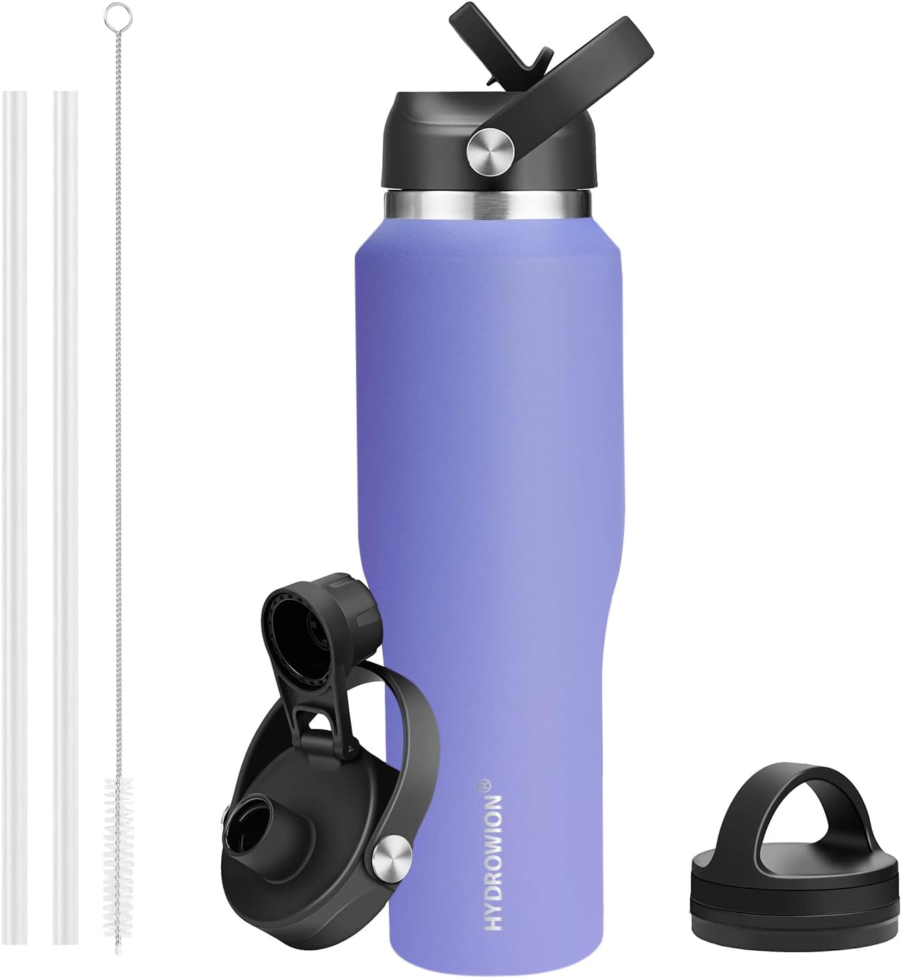 HYDROWION 32oz Stainless Steel Water Bottle(Cold for 48 Hrs, Hot for 24 Hrs),Double Wall Vacuum Insulated Water Bottle with Straw Lid, Spout Lid and Flex Cap, Fit in Any Car Cup Holder,Black