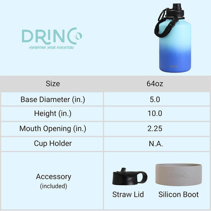 Drinco Stainless Steel Water Bottle Spout Lid Vacuum Insulated Double Wall Water Bottle Wide Mouth (40oz 32oz 22oz 18oz 14oz) Leak Proof Keep Cold Sport Camping Hiking (22 oz, 22oz Black)