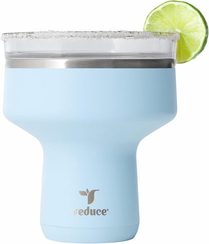 REDUCE Saltini 16 oz Cocktail Tumbler - Insulated Margarita Tumbler with Lid - Keeps Drinks Cold for 10 Hours - 360 Sippable Martini Glass Alternative - Shatterproof, Perfect for Parties - Cloud Blue