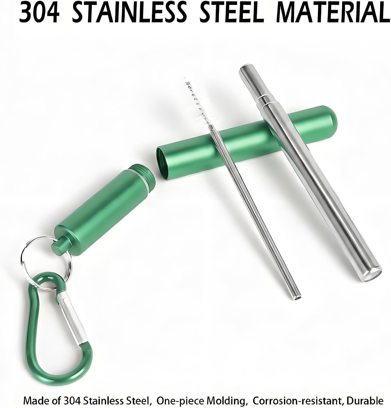 Collapsible Stainless Steel Drinking Straws with Aluminum Case, Cleaning Brush, and Keychains（Black+Silver）