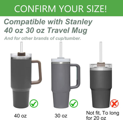 12" Glass Straw for Stanley 40 oz Cup Tumbler, Replacement Stanley Straw, 6 Pack Clear Glass Straw with Cleaning Brush, Reusable Stanley Cup Accesspries
