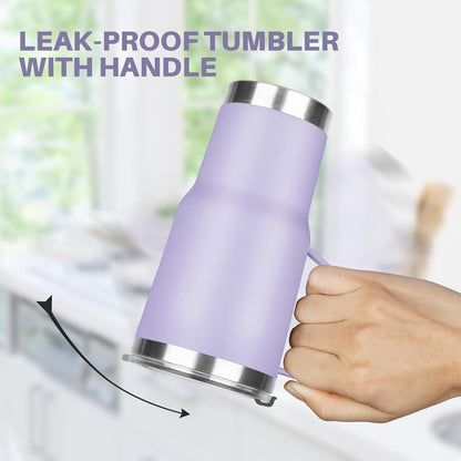 20 oz Tumbler with Handle, Stainless Steel Insulated Tumbler with Lid and Straw, Double Wall Vacuum Coffee Mug Tumbler, Insulated Coffee Thermal Cup for Cold and Hot (Light Purple)
