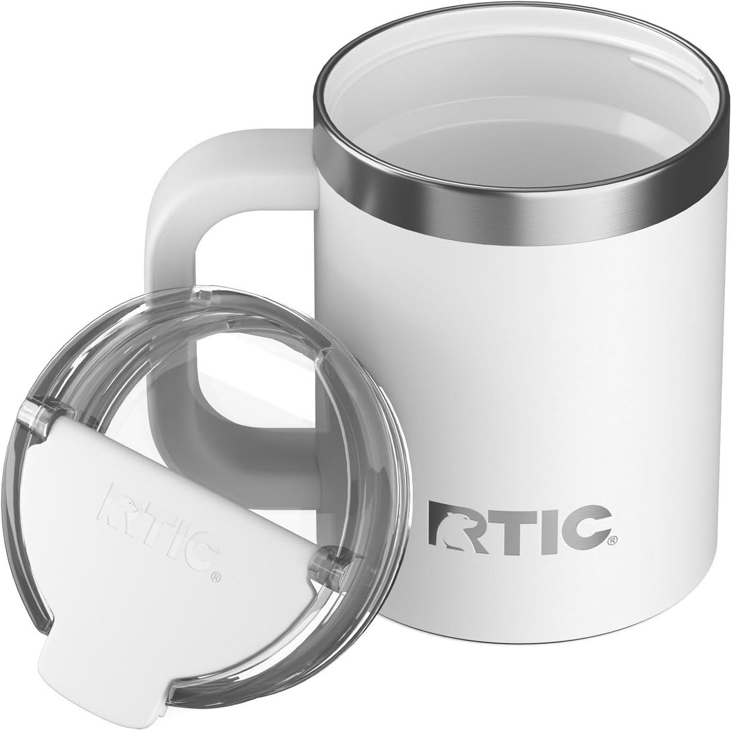 RTIC 12oz Essential Mug with Lid and Handle, Ceramic Lined, Insulated, Stainless Steel, Metal, Double Wall Vacuum-Insulation, Portable, Travel Cup for Hot and Cold Drink, Beach
