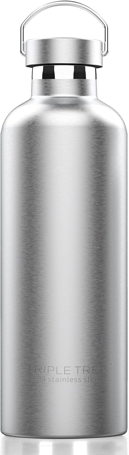 TRIPLE TREE 34 OZ Uninsulated Single Walled Stainless Steel Sports Water Bottle 18/8 Food Grade for Cyclists, Runners, Hikers, Beach Goers, Picnics, Camping - BPA Free