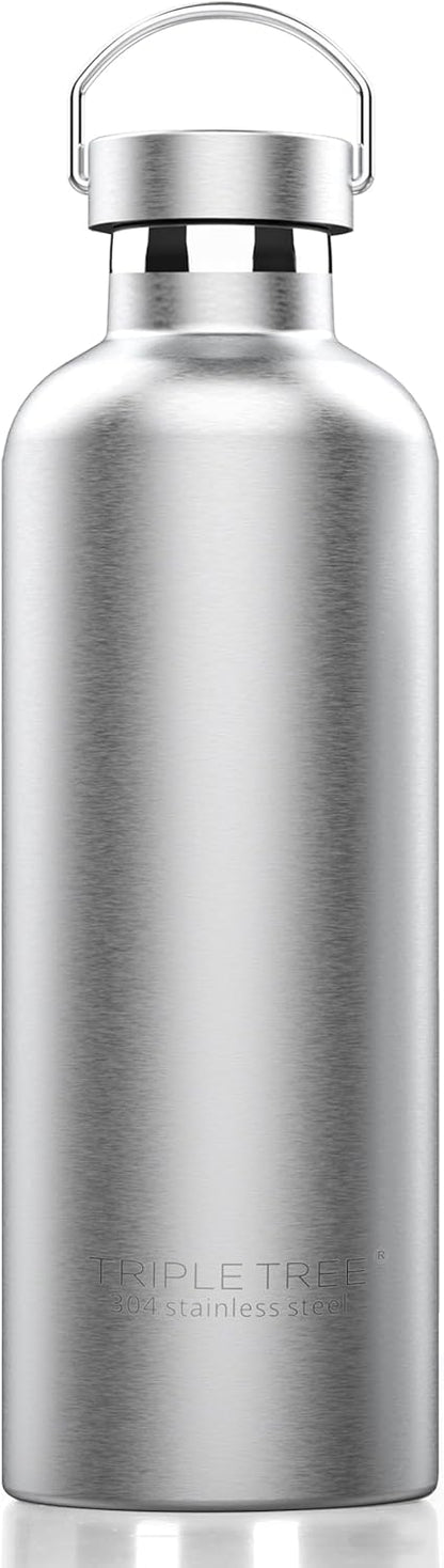 TRIPLE TREE 34 OZ Uninsulated Single Walled Stainless Steel Sports Water Bottle 18/8 Food Grade for Cyclists, Runners, Hikers, Beach Goers, Picnics, Camping - BPA Free