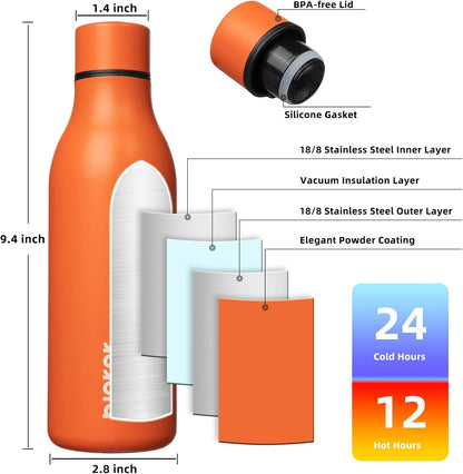 BJPKPK Insulated Water Bottles, 18 oz Stainless Steel Metal Water Bottle with Strap, BPA Free Leak Proof Jugs, Mugs, Flasks, Reusable Thermal Flasks for Sports & Travel, Black - Colors A
