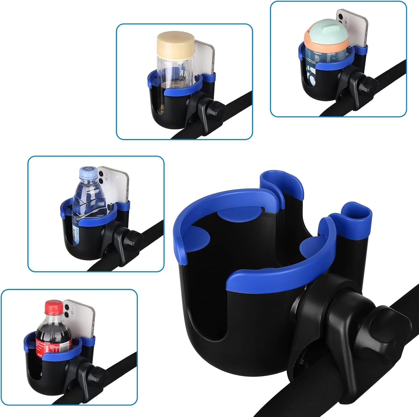 Accmor Stroller Cup Holder with Phone Holder, Bike Cup Holder, Universal Cup Holder for Uppababy Nuna Doona Strollers, 2-in-1 Cup Holder for Walker, Wheelchair, Scooter - Colors A