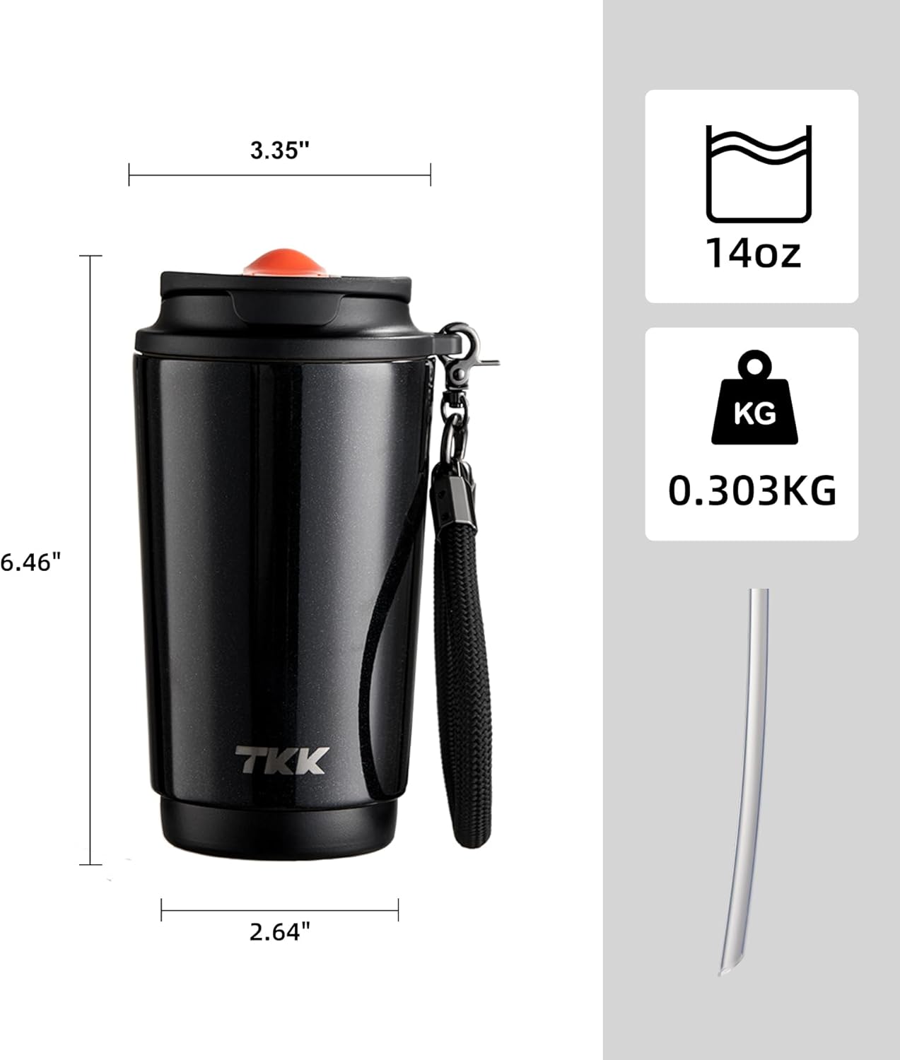 TKK Coffee Cup with Ceramic Coating - 14oz Insulated Stainless Steel Travel Mug, Leak-Proof Tumblers with Straw for Hot/Cold Beverages, Easy Wide Mouth Cleaning, White