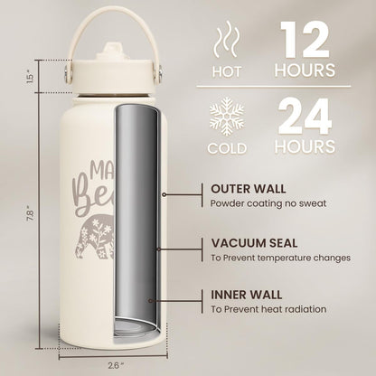 SANDJEST Pickleball Gift for Women, Water Bottle Stainless Steel 32oz with Lid & Straw, Sport Insulated Bottles Gifts for Girls Friends Teens Birthday Christmas