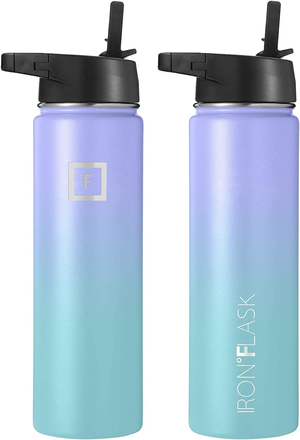 IRON °FLASK Camping & Hiking Hydration Flask with Straw, Wide Mouth Insulated Stainless Steel Sports Water Bottle - 22 oz Aurora