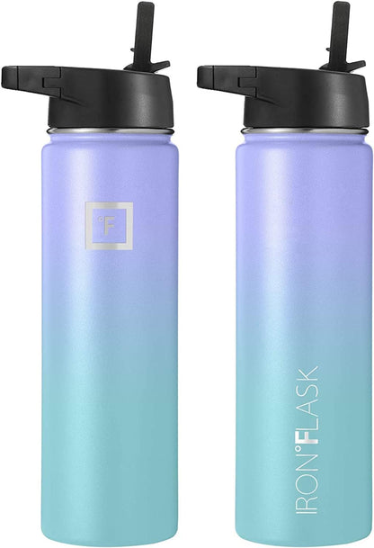 IRON °FLASK Camping & Hiking Hydration Flask with Straw, Wide Mouth Insulated Stainless Steel Sports Water Bottle - 22 oz Aurora
