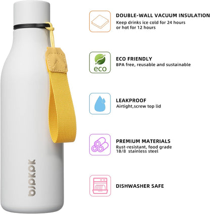 BJPKPK Insulated Water Bottles, 18 oz Stainless Steel Metal Water Bottle with Strap, BPA Free Leak Proof Jugs, Mugs, Flasks, Reusable Thermal Flasks for Sports & Travel, Black - Colors B