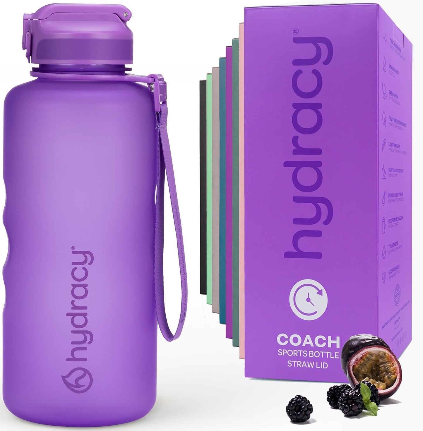 Hydracy Water Bottle with Time Marker -Large BPA Free Water Bottle & No Sweat Sleeve -Leak Proof Gym Bottle with Times to Drink - Ideal for Fitness Sports & Outdoors