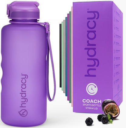 Hydracy Water Bottle with Time Marker -Large BPA Free Water Bottle & No Sweat Sleeve -Leak Proof Gym Bottle with Times to Drink - Ideal for Fitness Sports & Outdoors
