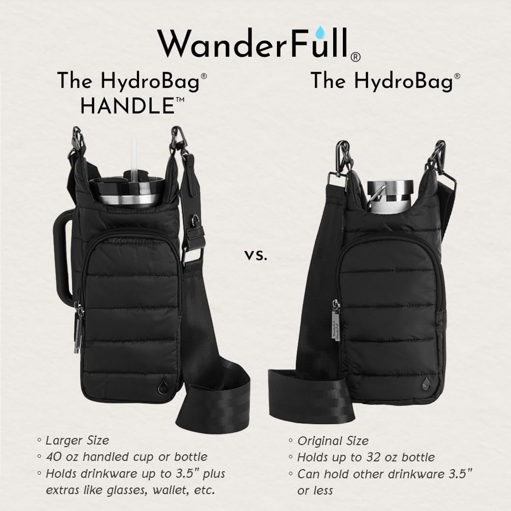 WanderFull Original HydroBag Handle® Zipper Slot for Handle, Hands-Free Crossbody Water Bottle Holder & Tumbler Accessories