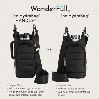WanderFull Original HydroBag Handle® Zipper Slot for Handle, Hands-Free Crossbody Water Bottle Holder & Tumbler Accessories