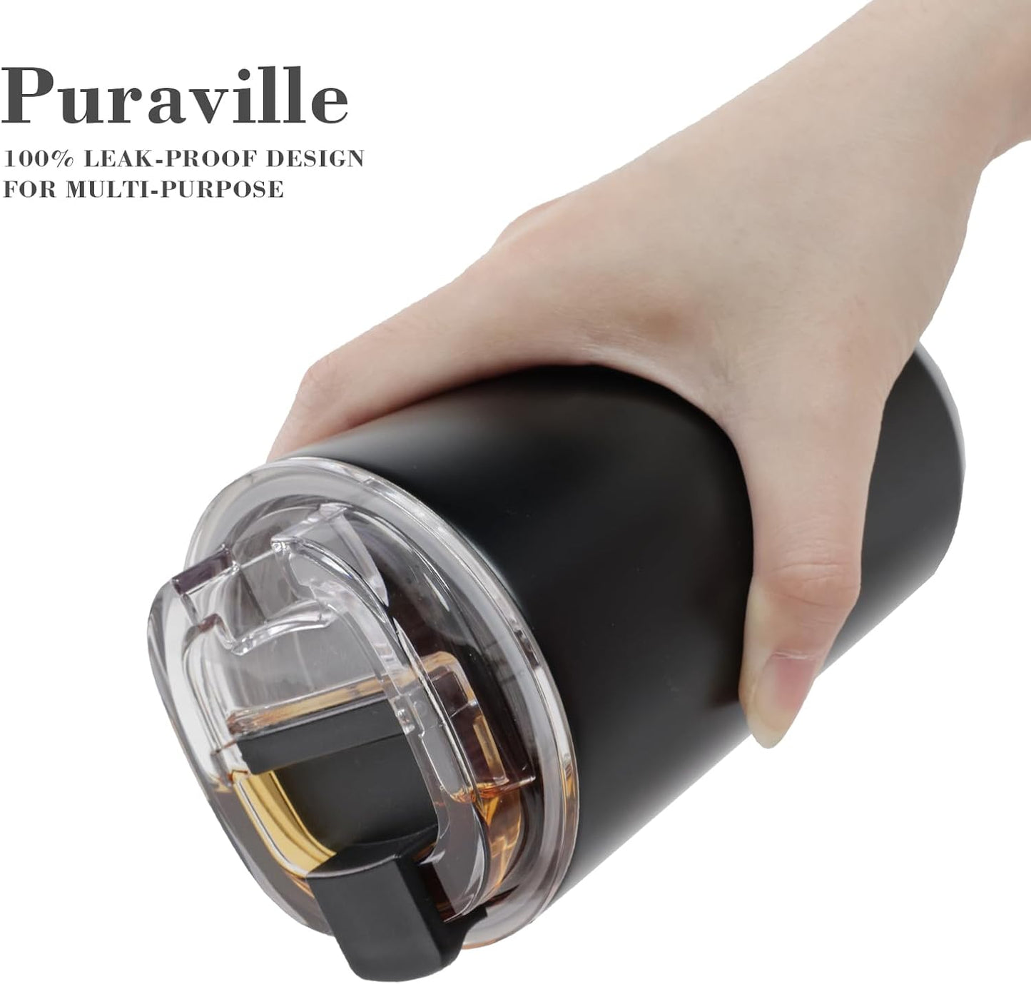 Puraville Insulated Tumblers with Lid, 14 oz Travel Coffee Mug Stainless Steel Vacuum Cup, Leak Proof Reusable Double Walled Coffee Tumbler for Iced and Hot Drinks, Cream