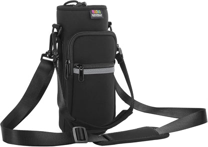 Nuovoware Water Bottle Carrier Bag,25oz/40oz/64oz Bottle Pouch Holder,Adjustable Shoulder Hand Strap 2 Pocket Sling Neoprene Sleeve Sports Accessories for Hiking Travelling Camping