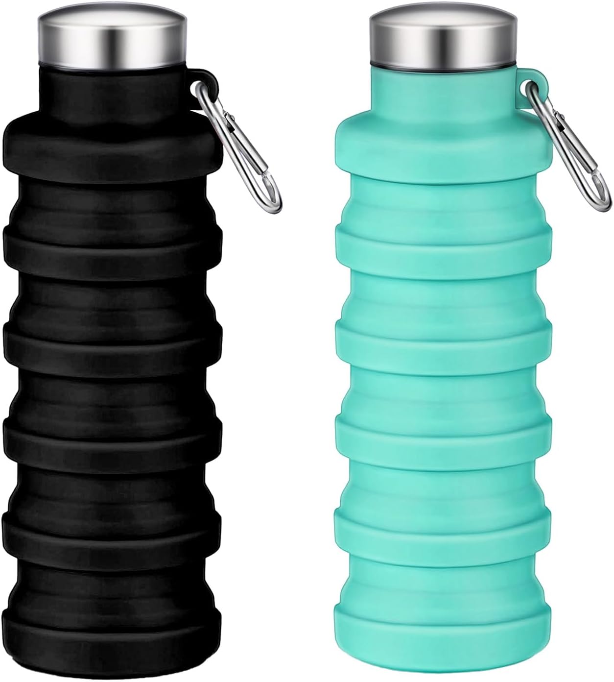 Collapsible Water Bottles,16oz Capacity Portable Reusable Silicone Water Bottle,Leak-proof,with buckle,foldable storage,Lightweight Durable for Fitness,Cycling,Sports,Camping,Hiking (Deep Black)