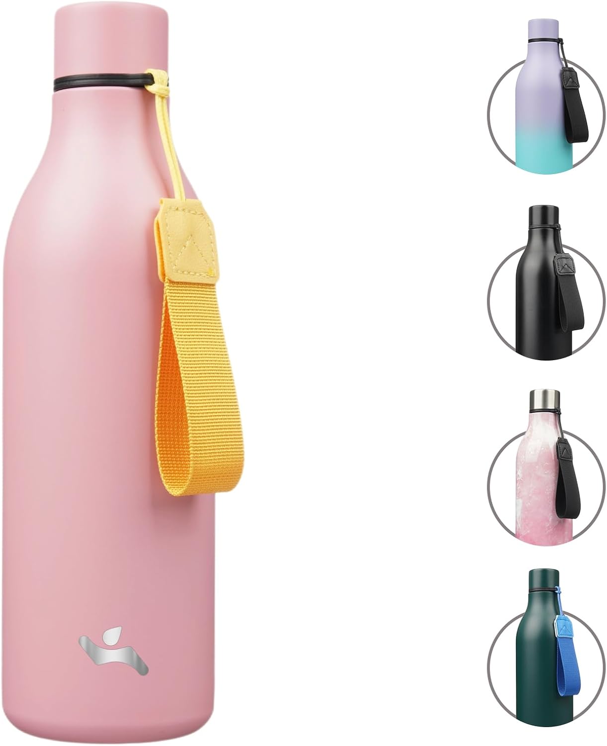 Konokyo Insulated Water Bottle with Strap,18 oz Double Wall Stainless Steel Vacuum Bottles Metal Water Flask,Macaron Green - Colors B