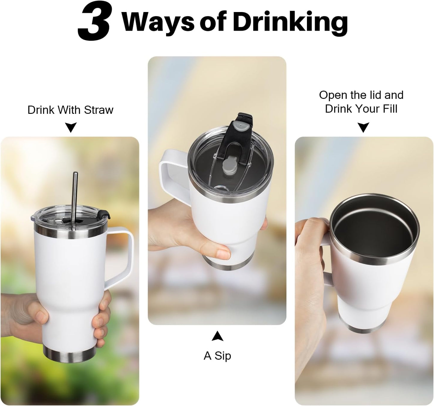20 oz Tumbler with Handle, Stainless Steel Insulated Tumbler with Lid and Straw, Double Wall Vacuum Coffee Mug Tumbler, Insulated Coffee Thermal Cup for Cold and Hot (Light Purple)
